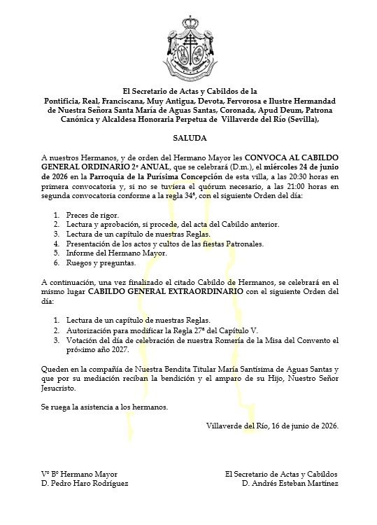 Convocatoria de Cabildo General Ordinario 2026